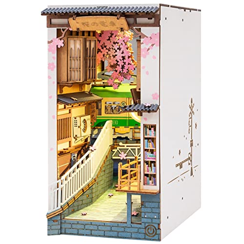 ROBOTIME Book Nook Kits, Sakura Densya Puppenhaus, DIY Miniatur Haus, 3D Wandbehang Puzzle Haus Modellbausätze mit LED Leuchten, Zuhause, Buchstützen Dekor Geschenk zum Muttertag von Robotime
