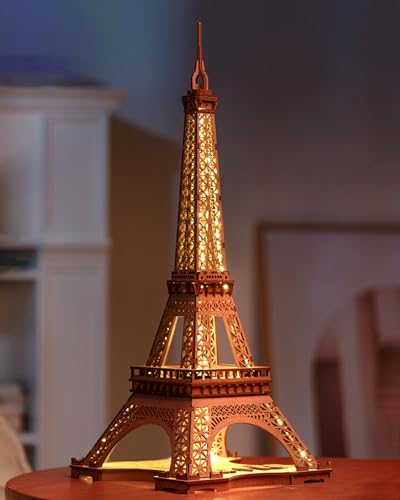 ROBOTIME Architecture Paris Eiffelturm, 3D Puzzle Holz mit Lichtern, Modellbausatz 164 Teile Hoch 53cm, Holzpuzzle Geschenke für Erwachsene und Kinder von Robotime