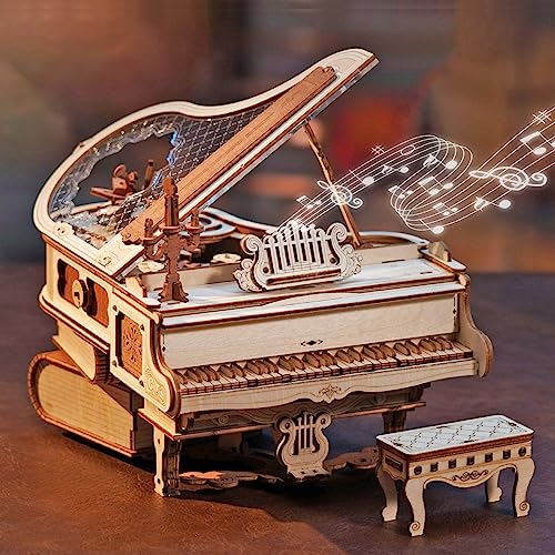 ROBOTIME 3D Puzzle Holz Magic Piano Spieluhr, Modellbausatz für Erwachsene zu Bauen, Getriebe Holzpuzzle Gebäude Handwerk Kits von Robotime
