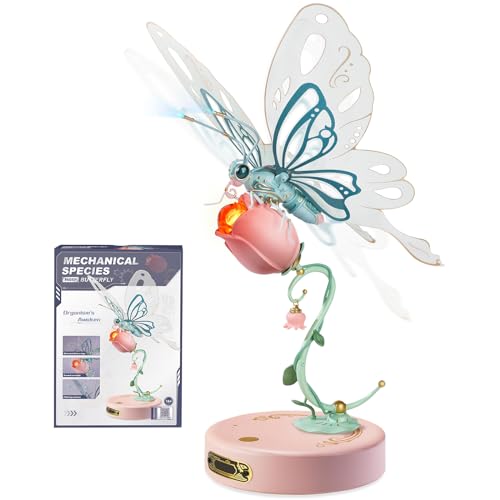 ROBOTIME 3D Puzzle Schmetterling Rose Modellbau Nachtlicht, Mechanischer Modellbausatz Geschenke für Erwachsene und Kinder - Rosa von Robotime