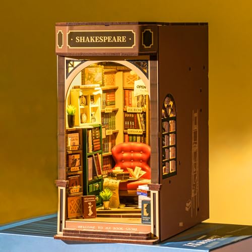 ROBOTIME DIY Book Nook Kit Buchhandlung mit Möbeln und LED Lampe, Booknook Miniatur Haus Modellbausatz, Diorama Modelbau Geschenk für Erwachsene, Bücherregal Deko von Robotime