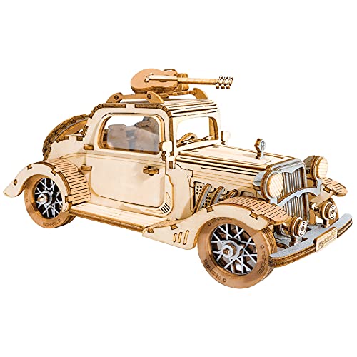ROBOTIME Vintage Car Wooden Model Puzzle Set, EIN 3D Puzzle Und Bastelset Für Erwachsene Und Kinder Als Geschenk Oder Dekoration von Robotime