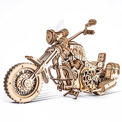 Robotime 3D Motorrad Puzzle, Holz Modellbautze für Erwachsene, DIY Bewegliches Fahrrad Fahrzeugmodell Mechanischer Holzbausatz Geburtstagsgeschenk von Robotime