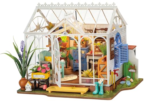 ROBOTIME Miniatur Haus Gewächshaus Holz - Gartenhaus DIY Miniature House Bausatz - Basteln Bastelset Geschenke für Erwachsene und Kinder von Robotime