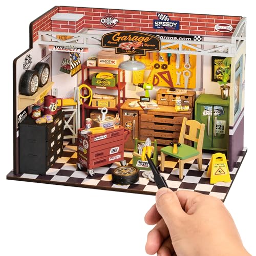 ROBOTIME Miniatur Haus aus Holz Garage Werkstatt - DIY Miniature House Bausatz - Basteln Bastelset Geschenke für Erwachsene und Kinder von Robotime