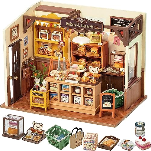 ROBOTIME Puppenhaus Kit Backhaus, DIY Miniatur Kit für Erwachsene, Mini Zimmer mit Möbeln, pädagogische Spielzeug von Robotime