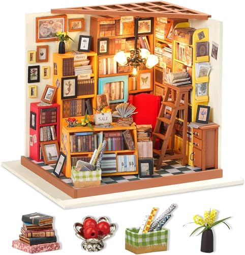 Robotime Bibliothek Puppenhaus DIY Haus Holz - Bastelset Miniatur Haus Modell bausatz Geschenk für Erwachsene und Kinder Geschenk zum Muttertag von Robotime