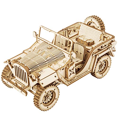 Robotime Jeep-Armee Autos 3D Puzzle Holz Modellbausatz Erwachsene Selbstmontage Holzbau Mechanische Konstruktion Handwerk für Kinder, Jugendliche und Erwachsene von Robotime