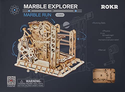 Robotime Marmor-Achterbahn mit Uhrwerk, mechanisches 3D-Puzzle-Spiel, Holzbastel-Set, Erwachsenen-Bastelset, Puzzle-Geschenk (Untersetzer) von ROKR