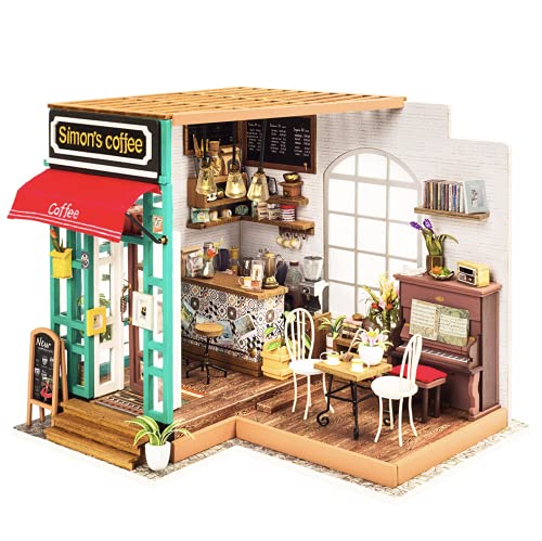 Robotime DG109 Rolife Simon's Cafe Miniatur-Puppenhaus aus Schichtholz und Kunststoff, Maße: 23 x 19 x 19 cm, 203 Teile von Robotime