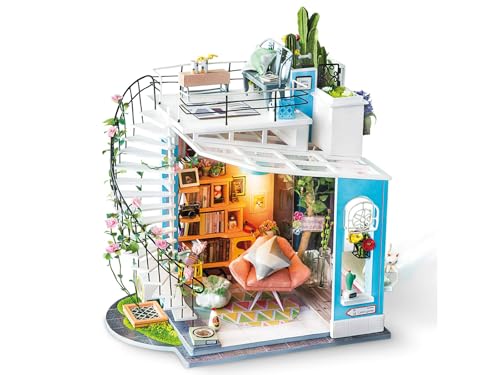 Robotime DG12 Rolife Dora's Loft Miniatur-Puppenhaus aus Holz, Metall, Stoff und Kartonage, Maße: 23 x 16 x 26 cm, 248 Teile von Rolife