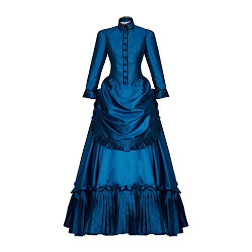 Ghosts Hetty Cosplay Kostüm Damen Mittelalter Renaissance Viktorianisches Bustle Kleid Edwardian Blue Dress Gown (Blau, L) von RocailleCos