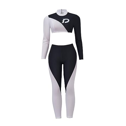 RocailleCos Damen Danny Phantom Cosplay Kostüm Schwarz und Weiß Langarm Crop Top Hose Weibliches Set Outfit (Mehrfarbig, XXL) von RocailleCos