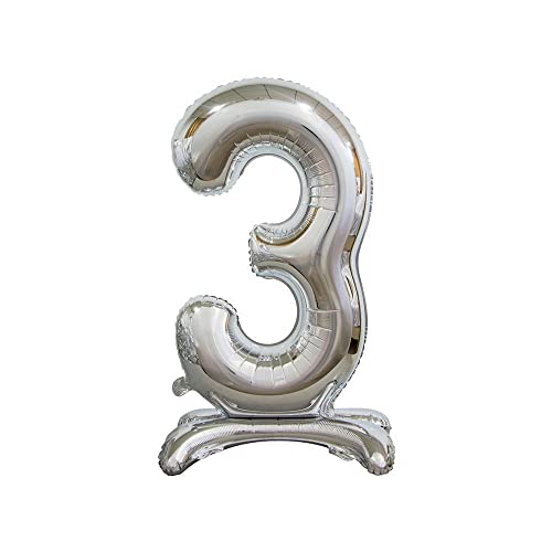 Folienballon mit Zahl Silber - Anti-Rückschlag, 76 cm (Nummer 3) von Rocca Fun Factory