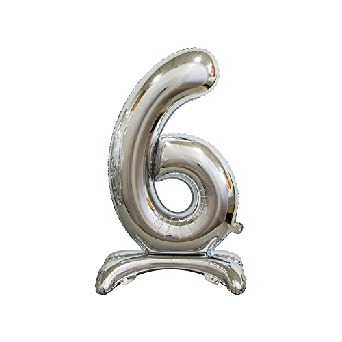 Folienballon mit Zahl Silber - Anti-Rückwärtsgang 76 cm (Nummer 6) von Rocca Fun Factory