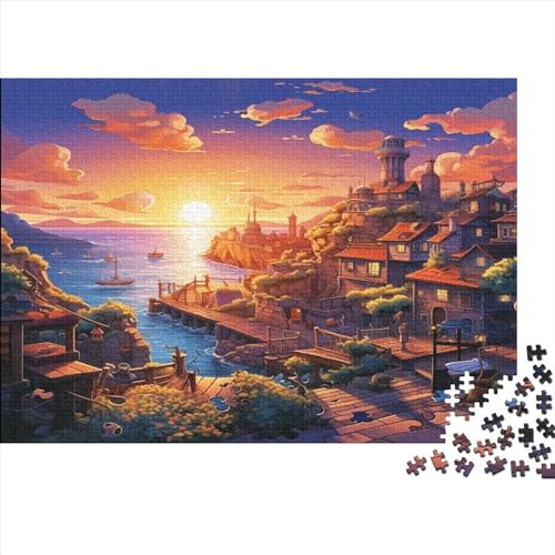 Puzzle 300 Stück Erwachsene Sonnenuntergang über dem Hafen DIY Landschaften Puzzle Puzzles Für Erwachsene Klassische Puzzles Schweres Lernspielzeug Erwachsene Kinder 300 Stück von Rochile