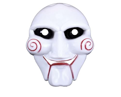 Billy Halloween Kostüm Kunststoff Maske Weiß mit roter Spirale Design Unisex Horror Movie Stil für Cosplay Saw Jigsaw Party & Scary Dress Up von RockParty