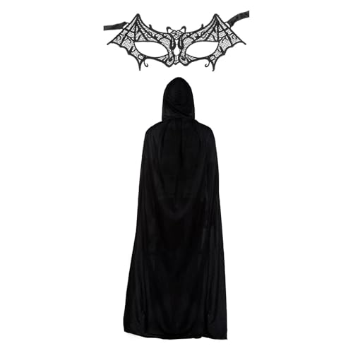 RockParty Damen Spitze Fledermaus Frau Augen Gesichtsmaske & Umhang Verkleidung Cosplay Set von RockParty