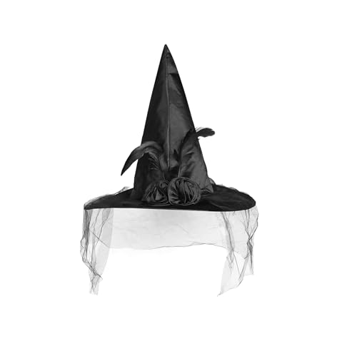 RockParty Schwarzer Hexenhut mit Schleier für Erwachsene, Halloween, Plüschkostüm von RockParty
