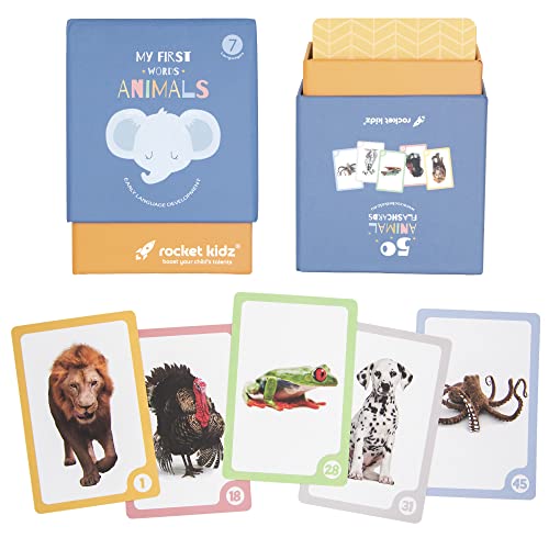 Rocket Kidz - Meine ersten Wörter Tiere - 50 Bildkarten zur Sprachförderung von Babys und Kleinkindern [Baby Flash Cards in 7 Sprachen] [Methoden Montessori und Doman] von Rocket Kidz