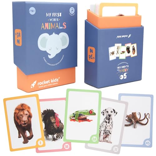Rocket Kidz - Meine ersten Wörter Tiere - 50 Bildkarten zur Sprachförderung von Babys und Kleinkindern [Baby Flash Cards in 7 Sprachen] [Methoden Montessori und Doman] von Rocket Kidz