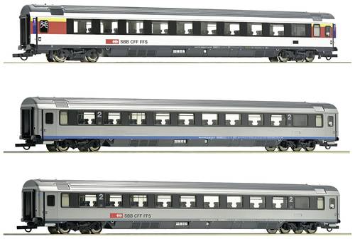 Roco 74022 H0 3er-Set 2: EuroCity-Wagen EC7 der SBB 1.Klasse Gattung Apm, Zwei 2.Klasse Gattung Bpm von Roco