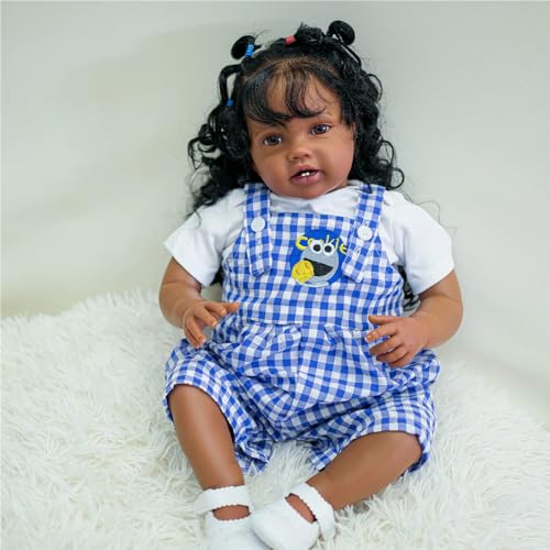 24 Zoll Lottie Dunkelbraune Haut Reborn Baby Kleinkind Neugeborene Puppe Prinzessin Mädchen lebensechte Soft Touch 3D Haut Kunst Puppe von Roctiluny