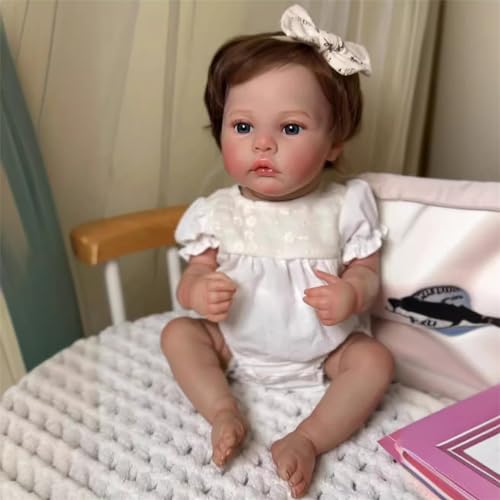 Roctiluny 49CM Reborn Babypuppen lebensechte echte Touch 3D-Haut handgefertigte Puppe echte Soft-Touch-kuschelige Baby-Sammlerkunst von Roctiluny