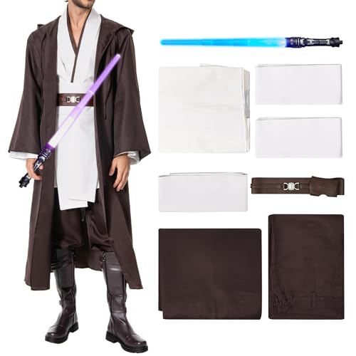 Rodwake Skywalker-Kostüm mit Lichtschwert, Tunika, Robe, Herren, Lichtschwert, Erwachsene, Halloween-Outfits, Weiss/opulenter Garten, X-Large Rodwake Skywalker-Kostüm mit Lichtschwert, Tunika, Robe, Herren, Lichtschwert, Erwachsene, Halloween-Outfits, Weiss/opulenter Garten, X-Large von Rodwake