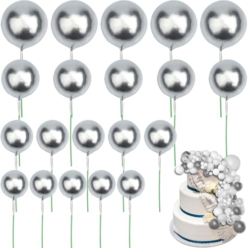 Roellgs 20 Stück goldene Kugel-Kuchenaufsätze, runde Kugel-Kuchenaufsätze, Bastelarbeiten, Backformen, Dekorationswerkzeuge für Hochzeit, Abschlussfeier, Geburtstagsfeier (Silber) von Roellgs