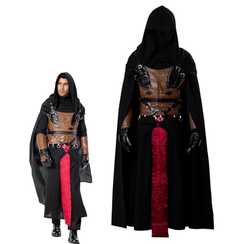 Darth Revan Kostüm Erwachsene Herren Kapuzenmantel Kleid Force Knight Cosplay Outfits Gürtel Handschuhe Zubehör (Schwarz, L) von Roeutoo
