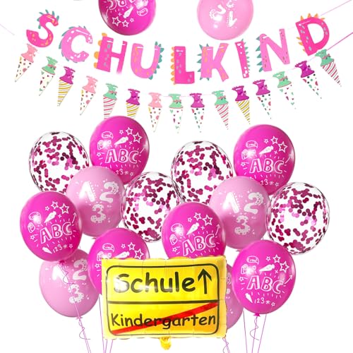Schulkind Deko Einschulung Luftballons, Einschulung Deko + SCHULKIND Folienballon + 14 Luftballons Rosa Einschulung mit 123 ABC+ 4 Rosa Konfetti Luftballons für Schulanfang Deko Mädchen Schulkind Deko Einschulung Luftballons, Einschulung Deko + SCHULKIND Folienballon + 14 Luftballons Rosa Einschulung mit 123 ABC+ 4 Rosa Konfetti Luftballons für Schulanfang Deko Mädchen von Roimylie