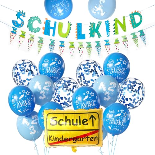 Schulkind Deko Einschulung Luftballons, Einschulung Deko + SCHULKIND Folienballon + 14 Luftballons Blau Einschulung mit 123 ABC+ 4 Blau Konfetti Luftballons für Schulanfang Deko Junge Schulkind Deko Einschulung Luftballons, Einschulung Deko + SCHULKIND Folienballon + 14 Luftballons Blau Einschulung mit 123 ABC+ 4 Blau Konfetti Luftballons für Schulanfang Deko Junge von Roimylie
