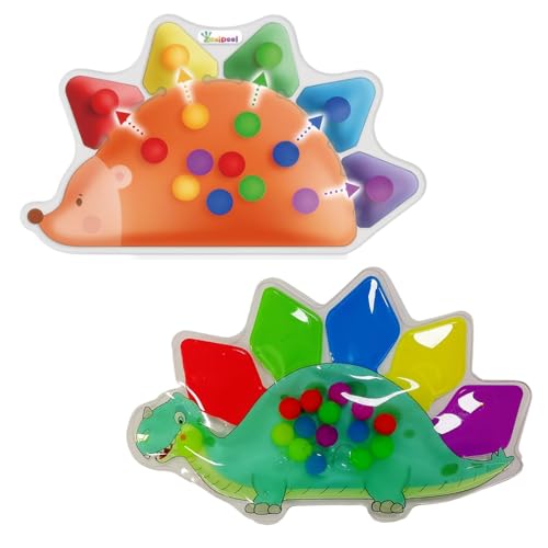 2 Sensorik Spielzeug,Anti Stress Spielzeug,Squeezable Farben Sortieren Spielzeug,Dinosaurier-Farbsortierspielzeug,Igel-Quetschspielzeug mit Gelfüllung,Trainiert Die Hand-Augen-Koordination von Roinaid