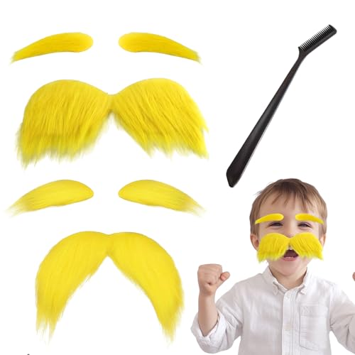 2 Sets Schnurrbart zum Ankleben,Bart zum Ankleben,Schnurrbart zum Ankleben Blond,Leicht zu Tragen,mit 1 Minikamm,Geeignet für Partys,Maskerade,Spielaktivitäten,Cosplay (Gänsegelb) von Roinaid
