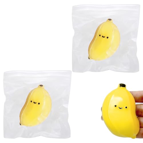2 Stück Simulation Banane Stressabbau Stress Squeeze Fidget Spielzeug, Simulierte Banane Stressabbau-Fidget-Spielzeug, Geschenke Gegen Autismus-Angst, Geeignet für Kinder und Erwachsene (Gelb) von Roinaid