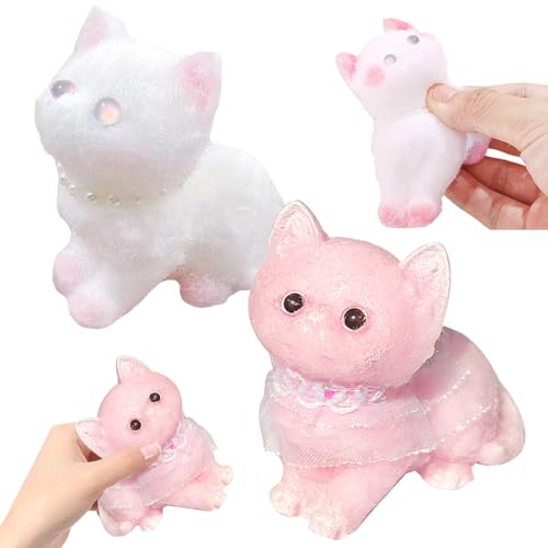 2 Stück Squishy Katze Squishy Cat Katzen Squishy Süßes Katzen-Stress-Mochi-Quetschspielzeug Lindert Die Stimmung Katzen-Quetschspielzeug Tolles Geschenk für Kinder und Erwachsene(Weiß/Rosa) von Roinaid
