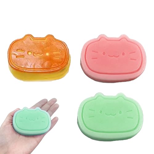 Squishy Katz 3 Stück Katze Anti Stress Ball Antistressball,Stressball Kinder, Stressball Erwachsene für Kinder und Erwachsene,um Ängste Abzubauen und Stress Abzubauen(Rosa,Gelb,Grün) von Roinaid