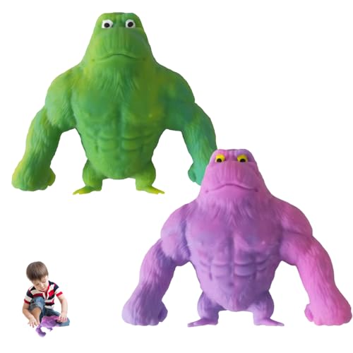 Anti Stress AFFE 2 Stück Stress AFFE Stressabbauend Stretch Gorilla Interessant Anti Agressionsspielzeug Geeignet für Erwachsene und Kinder(Grüner Farbverlauf,Violetter Farbverlauf) von Roinaid