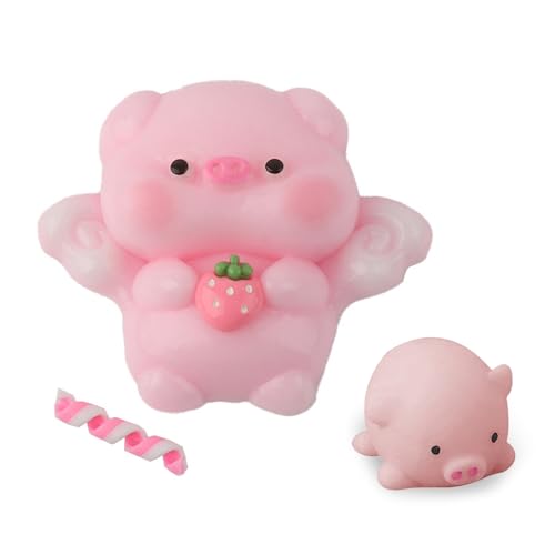 Kreatives Anti Stress Schwein,Cartoon-Engel Schwein Quetsch Spielzeug mit Kleines Mochischweinchen,für Menschen Jeden Alters Geeignet (Rosa) von Roinaid