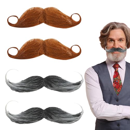 Schnurrbart zum Ankleben,4 Stück Schnurbart Kleben,Künstlicher Bart,Fasching Klebe Schnauzer Funny 80er Schwarz Oberlippenbart Cosplay Kostüm,für Halloween Karneval Geburtstag Party(Schwarz,Braun) Schnurrbart zum Ankleben,4 Stück Schnurbart Kleben,Künstlicher Bart,Fasching Klebe Schnauzer Funny 80er Schwarz Oberlippenbart Cosplay Kostüm,für Halloween Karneval Geburtstag Party(Schwarz,Braun) von Roinaid