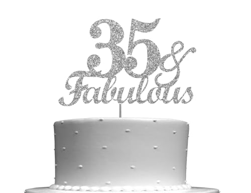 Fabulous & 35 Silber Glitter Cake Topper 35. Geburtstag Party Dekorationen Ideen Premium Qualität Dekoration Stabiler doppelseitiger Glitzer Acrylstab Hergestellt in den USA Fabulous & 35 Silber Glitter Cake Topper 35. Geburtstag Party Dekorationen Ideen Premium Qualität Dekoration Stabiler doppelseitiger Glitzer Acrylstab Hergestellt in den USA von RokAPary