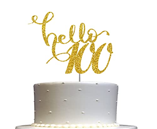 Hello 100 Geburtstag Tortenaufsatz Gold Glitzer, Party Dekoration Ideen, Premium Qualität, stabiler doppelseitiger Glitzer, Acrylstab Hergestellt in den USA (100.) von RokAPary