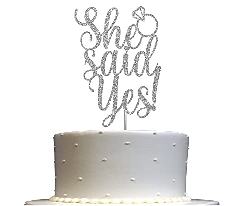 She Said Yes Glitter Cake Topper Hochzeit Party Dekorationen Ideen Jahrestag Junggesellenabschied Verlobung Premium Qualität Dekoration Stabiler Doppelseitiger Glitzer Acryl Stick Made in USA (Silber) She Said Yes Glitter Cake Topper Hochzeit Party Dekorationen Ideen Jahrestag Junggesellenabschied Verlobung Premium Qualität Dekoration Stabiler Doppelseitiger Glitzer Acryl Stick Made in USA (Silber) von RokAPary