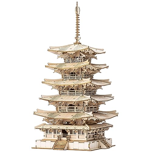 Rolife 3D Puzzle Holz Modellbau Fünfstöckige Pagode Turm für Erwachsene Teenager DIY Modellbausatz Erwachsene Basteln Puzzle Geschenke und Dekoration, Five-storied Pagoda Basteln Japanische Deko von Rolife