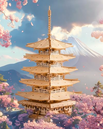 Rolife 3D Puzzle Holz Modellbau Fünfstöckige Pagode Turm für Erwachsene Teenager DIY Modellbausatz Erwachsene Basteln Puzzle Geschenke und Dekoration, Five-storied Pagoda Basteln Japanische Deko von Rolife