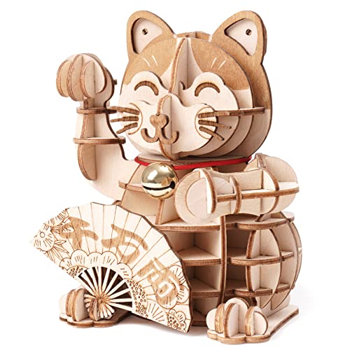 Rolife 3D Holzpuzzle Plutus Katze für Erwachsene Teenager DIY Modellbausatz Basteln Glückliche Katze Puzzle Geschenke und Dekoration von Rolife