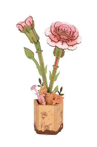 Rolife 3D Puzzle Blumen Blumenstrauß hölzerne Blüte Handwerk Modell Kits für Erwachsene Ewige Blumen Romantisches Geschenk für ihren Geburtstag/Valentinstag/Muttertag (Rosa Nelke) von Rolife
