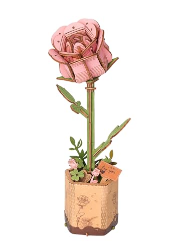 Rolife 3D Puzzle Blumen Blumenstrauß hölzerne Blüte Handwerk Modell Kits für Erwachsene Ewige Blumen Romantisches Geschenk für ihren Geburtstag/Valentinstag/Muttertag (Rosa Rose) von Rolife