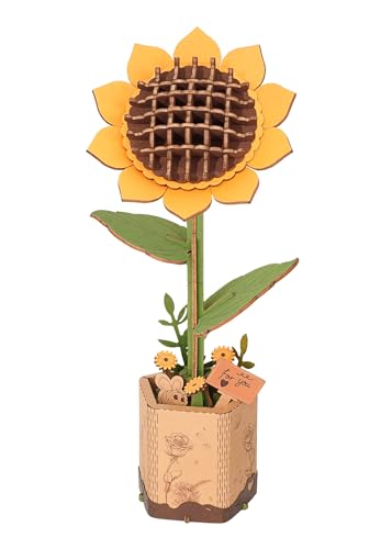 Rolife 3D Puzzle Blumen Blumenstrauß hölzerne Blüte Handwerk Modell Kits für Erwachsene Ewige Blumen Romantisches Geschenk für ihren Geburtstag/Valentinstag/Muttertag (Sonnenblume) von Rolife